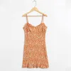 Floral Print Backless Boho Strap Dress Women Short Orange Beach Summer Ruffle Casual Bohemian Cotton Mini Sundress 210427