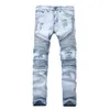 Calças de brim masculinas roupas calças de brim slp azul/preto destruído masculino magro denim reto motociclista magro jean masculino rasgado calça