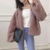 Women Faux Lambswool Oversize Teddy Jacket Coat Winter Warm Autumn Outerwear Pink Black White C0012 210514