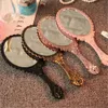 Vintage Carved Handheld Vanity Makeup Mirror SPA Salon Makeup Handle Cosmetic Compact Mirrors for Women