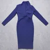 BEAUKEY Inverno manica lunga HL vestito dalla fasciatura profondo scollo a V donne sexy vestito aderente fedele blu lunghezza del ginocchio Maxi XL Vestido 211110