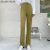 Taille irrégulière Split Pantalon Femme Streetwear Taille Haute Vert Noir Printemps Été Pantalon Femme Chic Business Flare Pant Femme Q0801