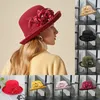 Cappelli a tesa avara Donna Berretto di lana floreale stile francese Fedora Elegante secchiello occidentale Primavera Inverno Caldo Bombetta femminile Sombrero