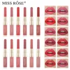 Miss Rose Lip Gloss 12 Цвет Двойной губной помады + Линейные губы Профессиональные Водонепроницаемые Матовые губы Палка