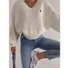 Za Stickad Loose Women Sweater Solid Casual Striped Långärmad Pullover Vinter Broderi Kvinnors Turtleneck Tröjor Y2K 211215