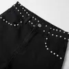 Yedinas Black Jeans Femme Pérola Casual Mulheres Alta Cantura Lápis de jeans magra para moda coreana slim 210527