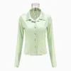 Duena Gedrukt Lange Mouwen Groene Y2K Button Up Dames Kleding Vrouwen 2021 Sexy Schede Vintage Esthetische Kraag T-shirt Y0508