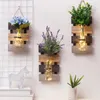 Vases Hanging Glass Vase With Handle Rattan Hydroponic Flower Plant Wall Decoration Hallway Crafts Hanger Container Garden