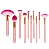 Portable Pink Makeup Brushes Set 4 / 10pcs Verktyg Tillbehör för ögonskugga Blush Highlighter Cosmetics Slitstarkt trähandtag Mjuk hårborste DHL Gratis