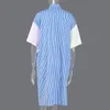 [EAM] Frauen Blau Gestreift Große Größe Druck Hemd Kleid Revers Kurzarm Lose Fit Mode Frühling Sommer 1DD7522 210512