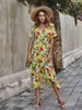 Women Dress Ruffles Irregular Bandage Print Dresses V-Neck Vintage Sexy Summer Clothes Fashion 210524