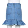 تنورات Laamei Preppy Style Denim Skirt Disual Shipper Short Summer Y2K Streetwear Ruffles Tassel High Weist Mini Jean