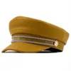 Boinas para niña, gorras militares de cuero PU, sombreros marineros para primavera y otoño para mujer, gorra plana negra y gris, gorra de capitán, sombrero cadete de viaje