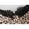 Sexig Lace Spliced ​​Animal Leopard Print Spaghetti Strap Klänning Kvinnor Justera rep Ruched Mini Short Backless Party Dresses 210429