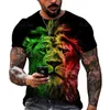 Herr-T-shirts Sommarmode 3D-utskrift Djur Lejonmönster Lös T-shirt Street Trendig Casual Kortärmad Oversized T-shirt herr 6XL