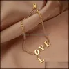 Link, Chain Bracelets Jewelry Love Letter Pendant Womens Stainless Steel Gold Plated Aesthetic Girl Bracelet February 14 Valentines Day Gift