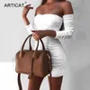 Articat Kobiety Jesień Winter Bandaż Dress Kobiety Sexy Off Ramię Z Długim Rękawem Slim Elastyczne Bodycon Party Sukienki Vestidos 210915