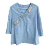 National style embroidered jacket Chinese style retro cotton and hemp blouse female short cuff 210401