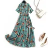 Vrouwen Mode Korte Mouw Print Vintage Zomerjurk Festa Elegante ontwerpers Kraag Collar Plooide Robe Femme Casual Vestido 210601