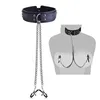 leather bondage Adult sex products tie collar with nipple clip fetish game for male4294700