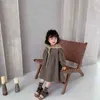 Primavera Chegada Meninas Manga Longa Princesa Vestido Crianças Coreano Design De Algodão Com Collar Crianças Roupas 210528