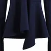 Opruiming Vrouwen Blouse Navy Blue Peplum Tops Shirts Flare Lange Mouw O Neck Remregaulaire Ruffled Dames Vrouwelijke Blusas 210527