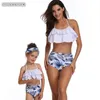 Mother Daughter Swimsuit Family Look Mommy and Me Bikini Clothes Ruffle Mom Swimwear Matching 210724