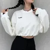 Ezgaga Hoodies Femmes Automne Lettre Broderie Taille Mince O-Cou Sport Sweat Lâche Dames Tops Fitness Survêtement De Mode 210430