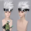 Anime Hatake Kakashi Cosplay Parrucca corta argentata Fascia per il viso Copertura Fibra resistente al calore Capelli + Protezione per parrucca Puntelli per feste Uomo Y0903