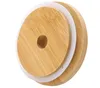 Bamboo Cap Lids 70mm 88mm Reusable Bamboo Mason Jar Lids with Straw Hole and Silicone Seal high quality
