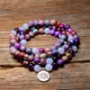 Bracelet en pierre naturelle 108 perles Mala pour femmes, Bracelets Om, méditation, guérison, Yoga bouddhiste, breloque Lotus, 8MM