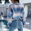 MVGIRLRU Tie dye knitted Women's Sweater Loose O-neck Long Sleeve Outwear Female Candy Color Streetwear Lady Rainbow Pullover 210812