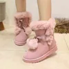 Bottines d'hiver pour femmes, garde au chaud, neige, couleur unie, peluche, à enfiler, plates, décontractées, antidérapantes, semelles épaisses, en coton, 2021