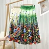 SURMIITRO Mode Sommer Midi Langen Rock Frauen Koreanischen Stil Grün Blumendruck Mid-Länge Hohe Taille Rock Weibliche 210712