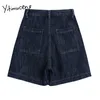 Yitimuceng Vintage Womens Denim Shorts Plus Size Casual Jean Ripped High Waisted Straight Summer Solid Clothes Fashion 210601