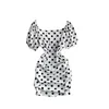 SINGREINY Women Polka Dot Dress Korean Puff Sleeve Square Collar Slim Party Dresses Summer Drawstring Ruched White Short Dress 210419