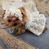 Pet Vest White Lace Dresses Pearl Bow Husdjur Kjol Hundkläder Bröllopsfest Stil Hundar Leashes Kläder