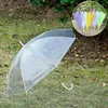 Bröllop gynnar färgstarkt klart PVC-paraply långt handtag regn solparasol se genom paraplyer sn2335