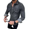 Erkek Sonbahar Bahar Denim Blusa Artı Boyutu Uzun Kollu Tek Düğme Bluzlar ve Gömlek Kot Gömlek P0812 Tops