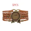 Link Chain 5PCS DIY Multi Layer Leather Woven Bracelet 25MM Round Po Glass Cabochon Making Bangle Blank Base Setting Bezel Tray J258Q