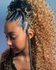 Lange Kinky Krullend Paardenstaart Uitbreiding 22 Inch Trekkoord Paardenstaarten Braziliaanse Human Hair Extensions Clip in Pony Staart Haarstuk Voor Vrouwen, 1B Zwart 27 Bleach Blonde
