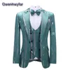 Gwenhwyfar New Men's Wear Print Blazer de fête de qualité accrocheur + pantalon + gilet costume homme loisirs Slim Fit marié mariage smoking X0909