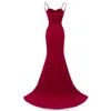 Rote sexy Meerjungfrau lange Abendkleider Spaghetti Sleeveless Lace Up Applique Girl's Prom Party Gowns Runway Mode 2022