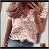 Womens Plus Size Lady Daisy Pine Print Ruffle Blouse Shirts Office Summer Short Sleeve Elegant Blouses Women Sexy Vneck Tops1 Nla6B Fassq