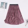 Autumn Winter Long Skirt Women Streetwear High Waisted Skinny Velvet Skirt Female Ladies Pleated Skirts Elegant Maxi Women Skirt 210416