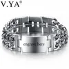 V.ya breite armband kette männer junge punk edelstahl mode gravierte name id einzigartige armbänder armreif für männchen