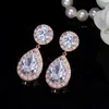 Classic Stunning Cubic Zirconia Stone Women Party Jewelry Rose Gold Color Big Pear Drop Earrings Gift CZ180 210714