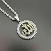 Religious Round Allah Pendant Necklaces Gold Color Stainless Steel Rhinestones Necklace Iced Out Bling Islamic Jewelry