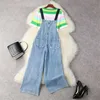 Summer Designers Casual Outfits Women Fashion Striped T Shirt and Sequined Overalls Jeans Pants Suit 2 Piece Matching Sets 210601