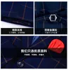 Navy Blue Tweed Plaid Boys Suits 3 Pieces Set Children Prom Wedding Suit Blazer Oversize Kids Formal Tuxedo Jacket Pants Vest X0909